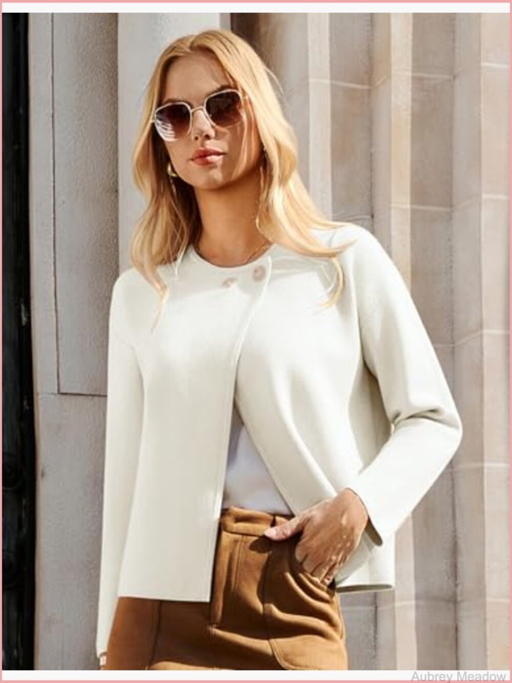 Cropped Knit Sweater Blazer Oversized Open Front Jacket Lapel Cardigan - Picture 3 of 7